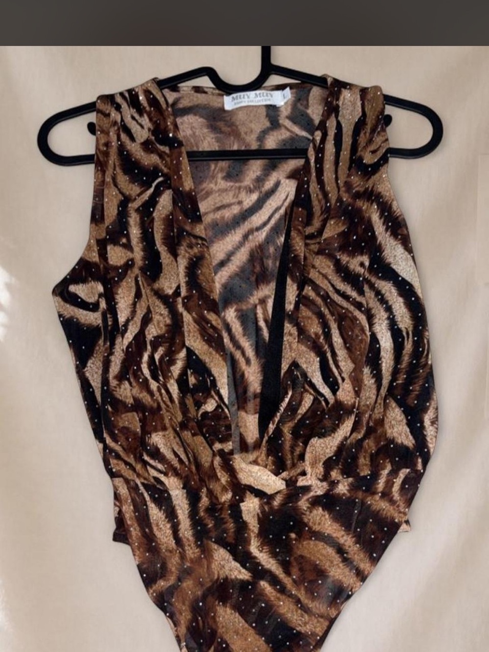 Othr Brown Tiger-Print Sleeveless Bodysuit with Sparkle